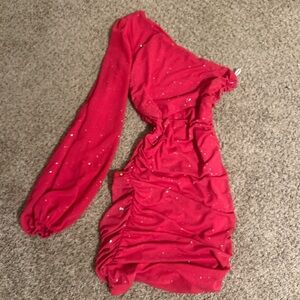 Pink One-Shoulder Dress with Sparkles